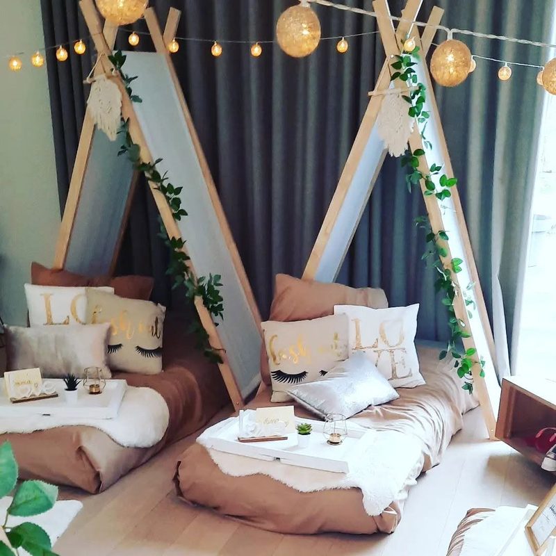 Boho tipi-tentjes met lichtslingers